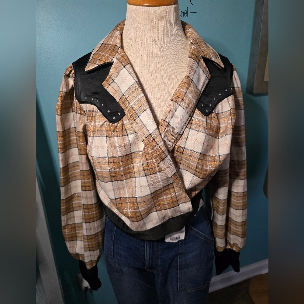 Sexy Plaid Western Wrap Shirt with Black Accents